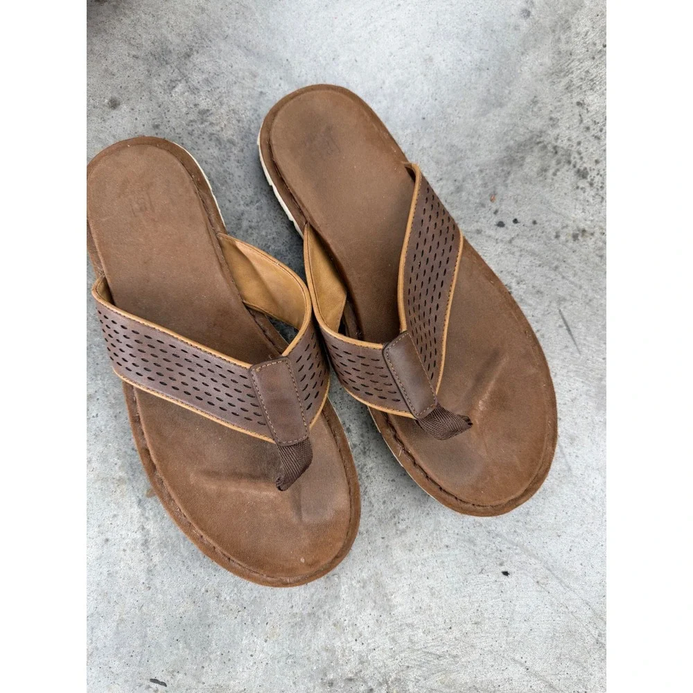 Vintage George Mens Brown Perforated Strap Thong Sandals Flip Flops Size 12